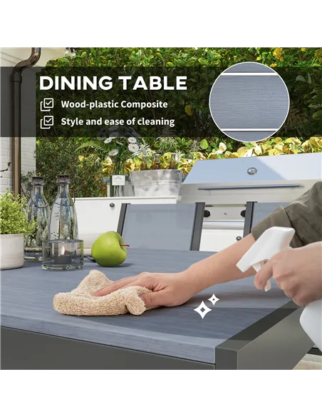 Outsunny Seven-Piece Garden Dining Set, with Plastic Wood-Top Table - Grey