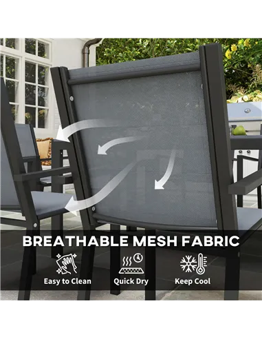 Outsunny Seven-Piece Garden Dining Set, with Plastic Wood-Top Table - Grey