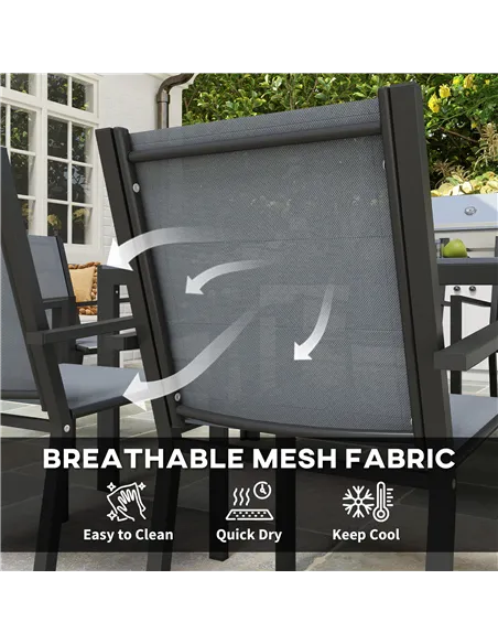 Outsunny Seven-Piece Garden Dining Set, with Plastic Wood-Top Table - Grey