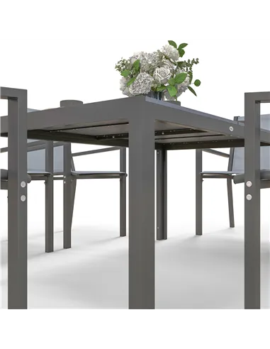 Outsunny Seven-Piece Garden Dining Set, with Plastic Wood-Top Table - Grey