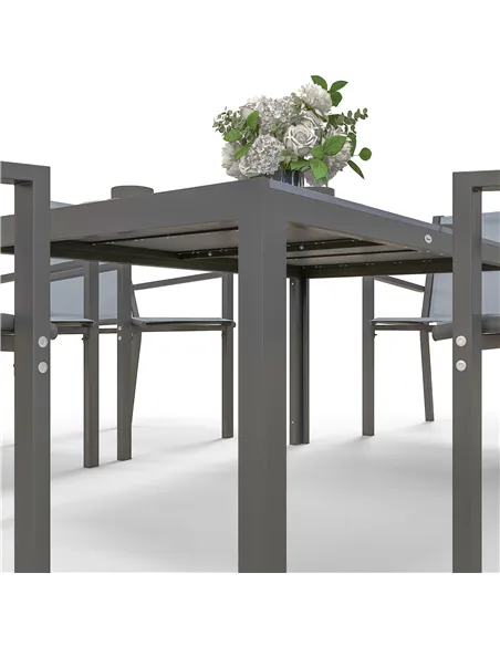 Outsunny Seven-Piece Garden Dining Set, with Plastic Wood-Top Table - Grey