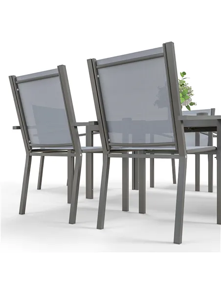 Outsunny Seven-Piece Garden Dining Set, with Plastic Wood-Top Table - Grey