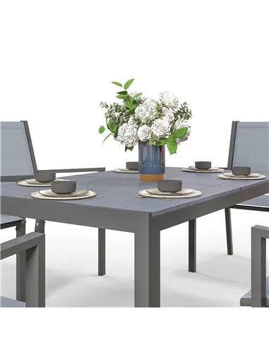 Outsunny Seven-Piece Garden Dining Set, with Plastic Wood-Top Table - Grey