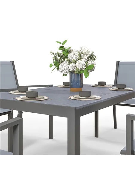 Outsunny Seven-Piece Garden Dining Set, with Plastic Wood-Top Table - Grey
