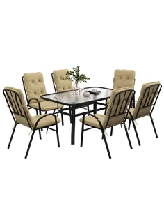 Outsunny Seven-Piece Garden Dining Set with Cushions - Beige
