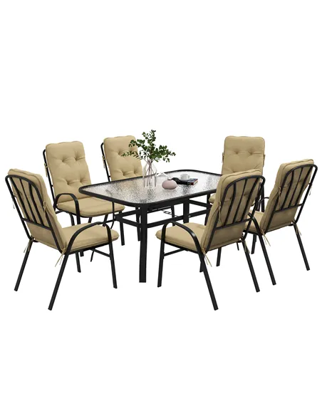 Outsunny Seven-Piece Garden Dining Set with Cushions - Beige