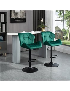 HOMCOM Bar Stools Set Of 2, Velvet-Touch Barstools with Metal Frame Footrest and Adjustable Height, Green 2