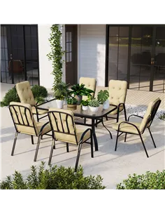 Outsunny Seven-Piece Garden Dining Set with Cushions - Beige 2