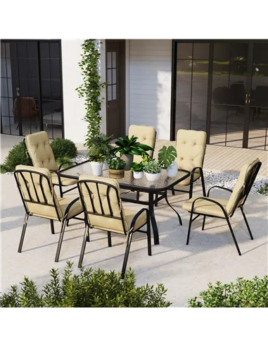 Outsunny Seven-Piece Garden Dining Set with Cushions - Beige