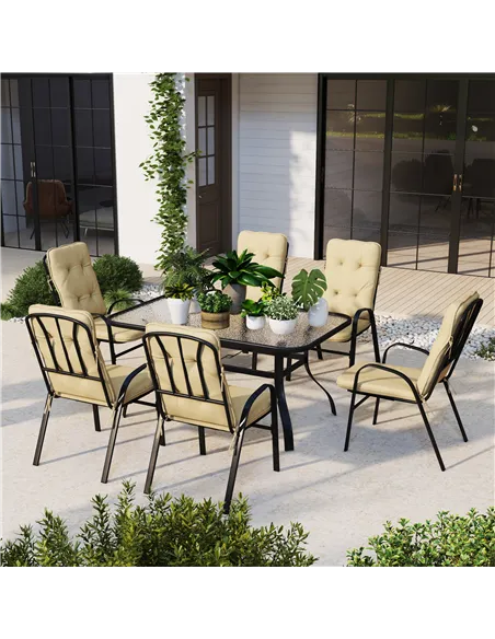 Outsunny Seven-Piece Garden Dining Set with Cushions - Beige