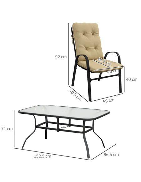 Outsunny Seven-Piece Garden Dining Set with Cushions - Beige