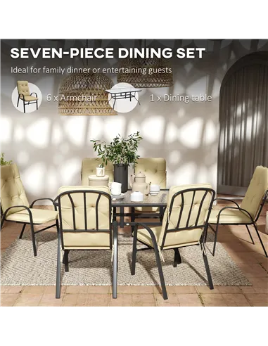 Outsunny Seven-Piece Garden Dining Set with Cushions - Beige