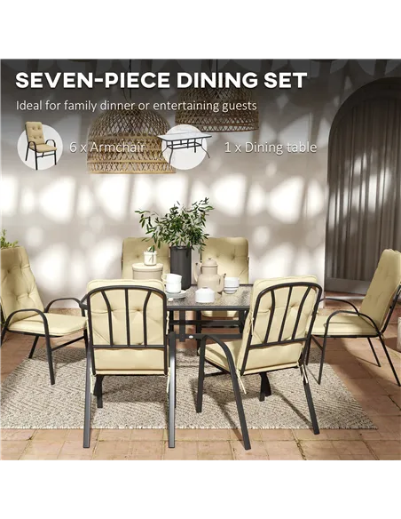 Outsunny Seven-Piece Garden Dining Set with Cushions - Beige