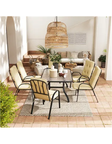 Outsunny Seven-Piece Garden Dining Set with Cushions - Beige