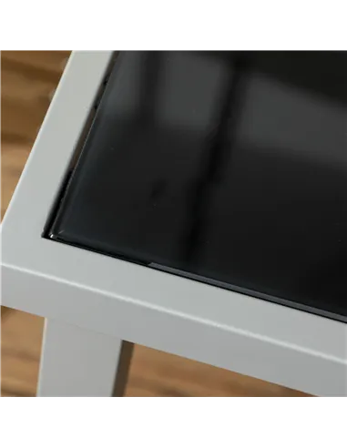 Outsunny 7 Piece Outdoor Garden Dining Set with Table and 6 Stackable Chairs, Steel Frame, Tempered Glass Top, Mesh Seats, Black