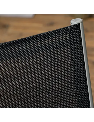 Outsunny 7 Piece Outdoor Garden Dining Set with Table and 6 Stackable Chairs, Steel Frame, Tempered Glass Top, Mesh Seats, Black