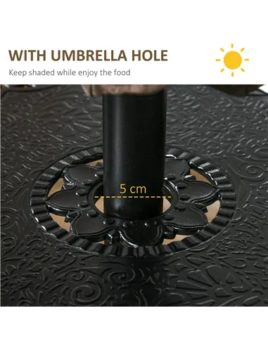 Outsunny Cast Aluminium 4 Seater Outdoor Dining Set with Cushions Parasol Hole Black