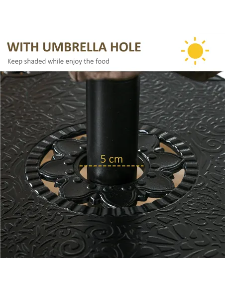 Outsunny Cast Aluminium 4 Seater Outdoor Dining Set with Cushions Parasol Hole Black