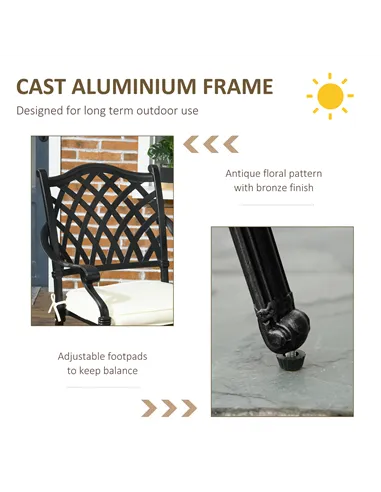 Outsunny Cast Aluminium 4 Seater Outdoor Dining Set with Cushions Parasol Hole Black