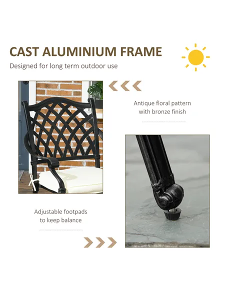 Outsunny Cast Aluminium 4 Seater Outdoor Dining Set with Cushions Parasol Hole Black