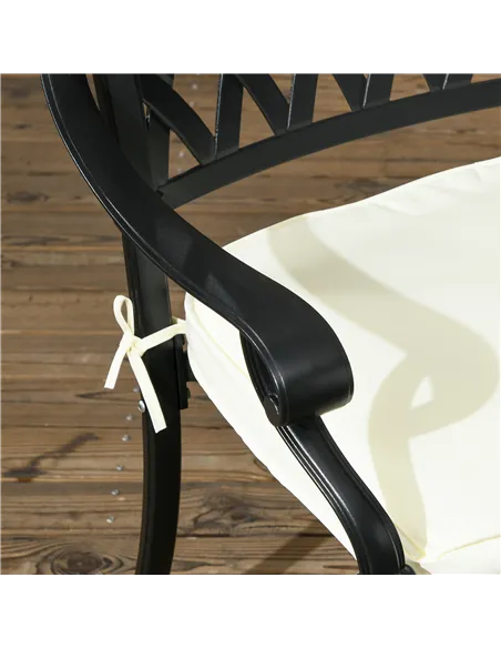 Outsunny Cast Aluminium 4 Seater Outdoor Dining Set with Cushions Parasol Hole Black