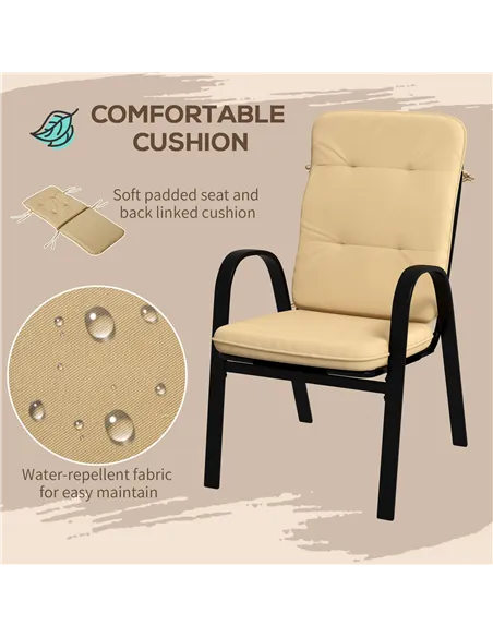Outsunny 5 Pieces Outdoor Square Garden Dining Set w/ Tempered Glass Dining Table 4 Cushioned Armchairs, Umbrella Hole, Beige