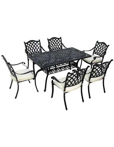 Outsunny 7 Pieces Aluminium Patio Dining Set with Umbrella Hole Black