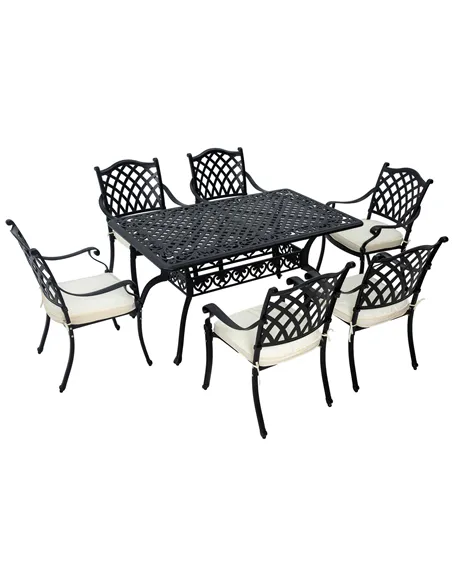 Outsunny 7 Pieces Aluminium Patio Dining Set with Umbrella Hole Black