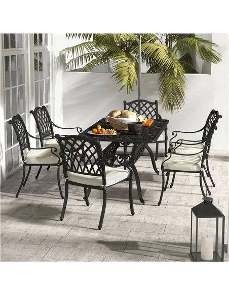 Outsunny 7 Pieces Aluminium Patio Dining Set with Umbrella Hole Black