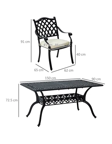 Outsunny 7 Pieces Aluminium Patio Dining Set with Umbrella Hole Black