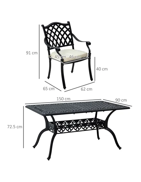 Outsunny 7 Pieces Aluminium Patio Dining Set with Umbrella Hole Black