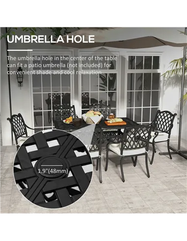 Outsunny 7 Pieces Aluminium Patio Dining Set with Umbrella Hole Black