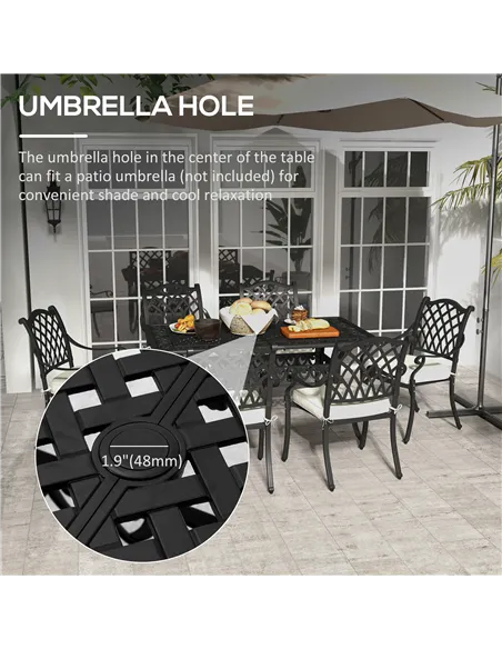 Outsunny 7 Pieces Aluminium Patio Dining Set with Umbrella Hole Black