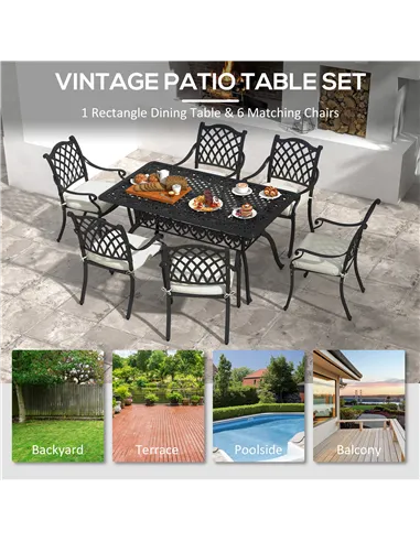 Outsunny 7 Pieces Aluminium Patio Dining Set with Umbrella Hole Black