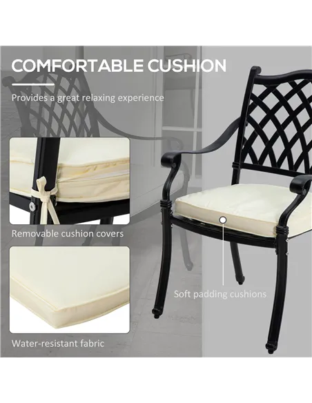 Outsunny 7 Pieces Aluminium Patio Dining Set with Umbrella Hole Black