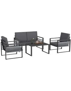 Outsunny Four-Piece Aluminium Garden Dining Set, with Cushions