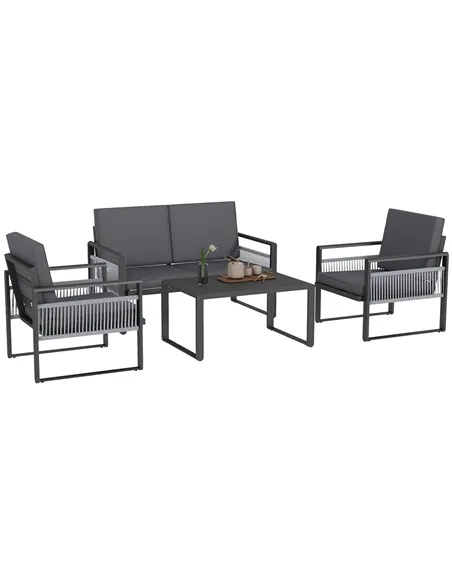 Outsunny Four-Piece Aluminium Garden Dining Set, with Cushions