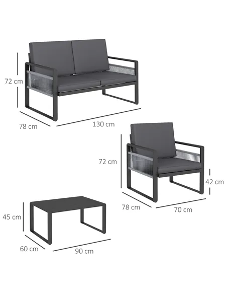 Outsunny Four-Piece Aluminium Garden Dining Set, with Cushions