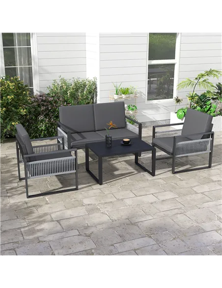 Outsunny Four-Piece Aluminium Garden Dining Set, with Cushions