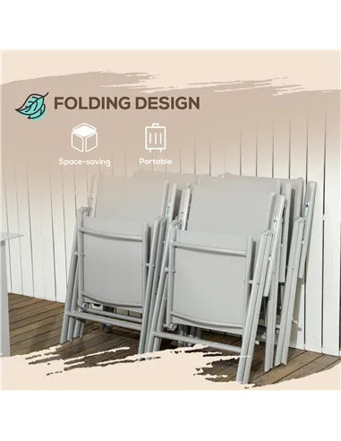 Outsunny 7 Piece Garden Dining Set, Outdoor Table and 6 Folding and Reclining Chairs, Aluminium Frame, Tempered Glass Top Table,