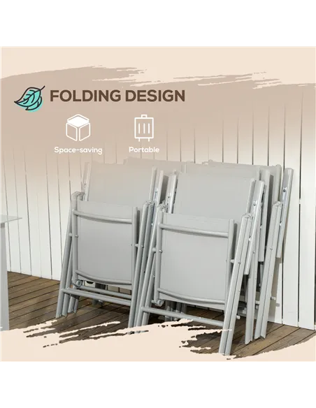 Outsunny 7 Piece Garden Dining Set, Outdoor Table and 6 Folding and Reclining Chairs, Aluminium Frame, Tempered Glass Top Table,