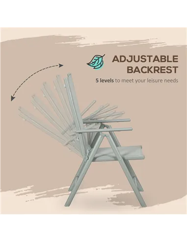 Outsunny 7 Piece Garden Dining Set, Outdoor Table and 6 Folding and Reclining Chairs, Aluminium Frame, Tempered Glass Top Table,