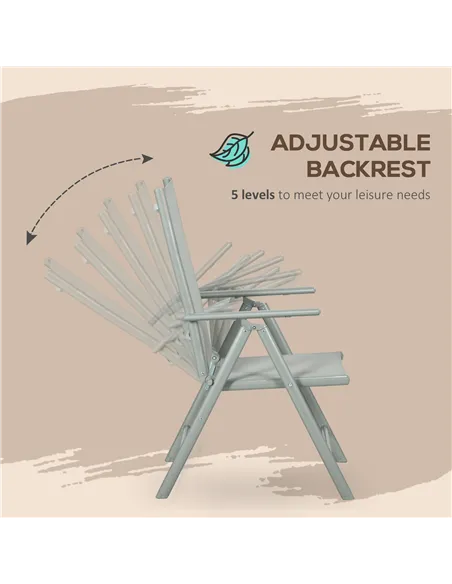 Outsunny 7 Piece Garden Dining Set, Outdoor Table and 6 Folding and Reclining Chairs, Aluminium Frame, Tempered Glass Top Table,