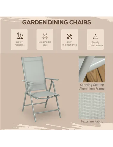 Outsunny 7 Piece Garden Dining Set, Outdoor Table and 6 Folding and Reclining Chairs, Aluminium Frame, Tempered Glass Top Table,