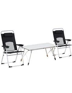 Outsunny 3 Piece Folding Camping Table and Chairs Set, Backpacking Chairs with Portable Table