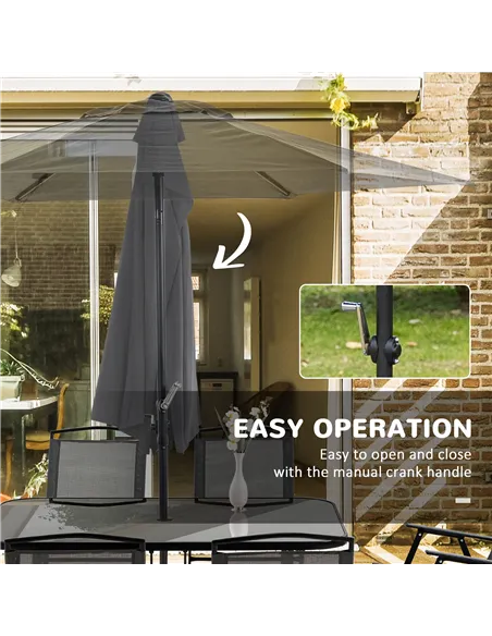 Outsunny Eight-Piece Garden Dining Set, with Chairs, Table and Parasol - Black