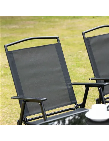 Outsunny Eight-Piece Garden Dining Set, with Chairs, Table and Parasol - Black