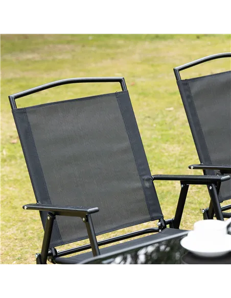 Outsunny Eight-Piece Garden Dining Set, with Chairs, Table and Parasol - Black