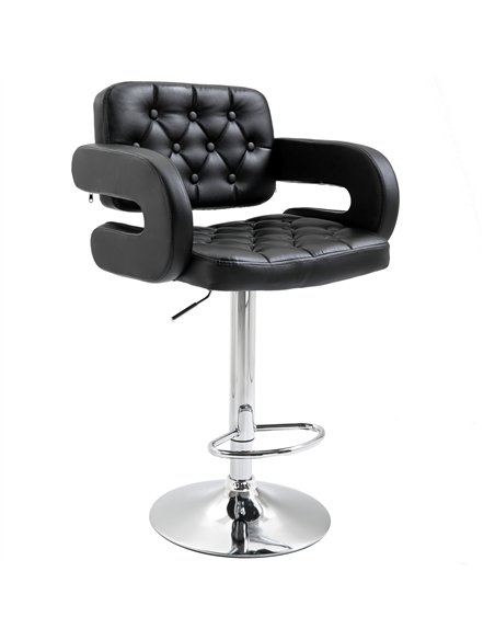 HOMCOM PU Leather Upholstered Swivel Bar Stool, Height Adjustable with Back, Armrest, Footrest, Black