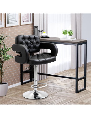 HOMCOM PU Leather Upholstered Swivel Bar Stool, Height Adjustable with Back, Armrest, Footrest, Black